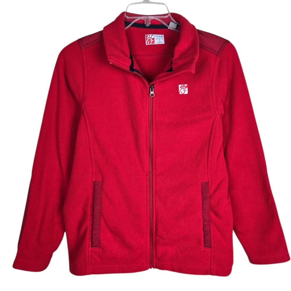 Chic Fil A Employee Uniform Fleece Jacket Women's L Red Full Zip Workwear Oobe